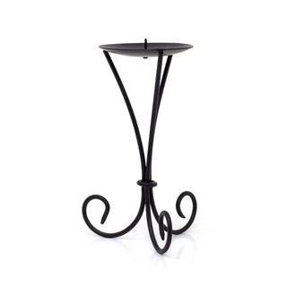 Tall Black Metal Scroll Candle Holder | Pillar Candle Holder Candlestick - 21cm