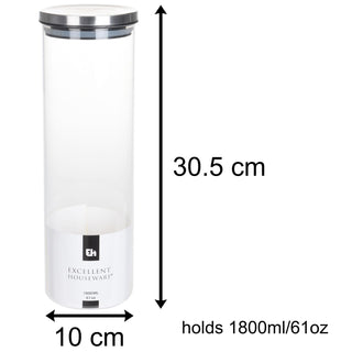 1800ml Round Glass Airtight Spaghetti Jar | Glass Airtight Dry Food Storage Jar Container With Lid | Cylinder Rice Pasta Pules Storage Canister