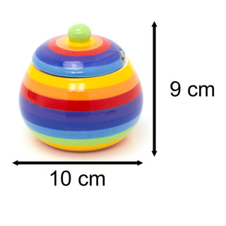 Hand Painted Rainbow Stripe Ceramic Sugar Bowl | Multicoloured Sugar Pot Sugar Container | Lidded Condiment Pot Sugar Jar