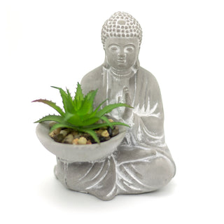 Freestanding Black Metal Shelf Unit With Pot and Buddha Statue | Storage Organiser Table Display Shelves | Standing Desktop Shelves - Square