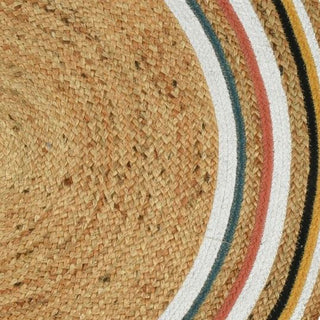 90cm Round Woven Multicoloured Area Rug Braided Jute Rug | Entrance Rug Circle Boho Tassel Scatter Rug | Woven Braided Area Rugs Bohemian Rug Rainbow Rug