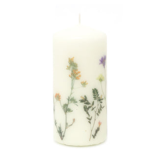 Les Fleurs Pillar Candle With Flowers | Botanical Unscented Candle Decorative Candles - Design Varies One Supplied