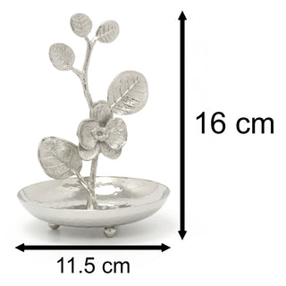 Silver Metal Floral Jewellery Stand Trinket Dish | Aluminium Flower Necklace Jewellery Organiser | Ring Jewellery Holder Jewellery Display Stand