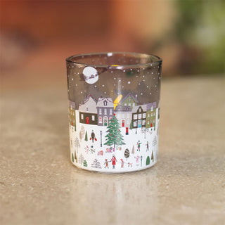 The Christmas Market Tealight Holder | Round Glass Christmas Candle Holder - 8cm