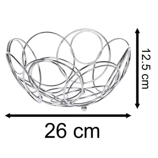 Chrome Round Wire Fruit Bowl | Large Silver Metal Kitchen Fruit Basket - 26cm