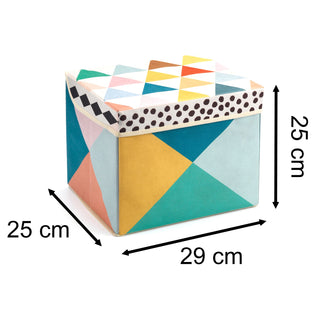 Djeco DD04481 Toy Box Seat Geometric Design Folding Ottoman Seat Toy Storage Box