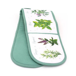 The Herb Garden - Double Oven Gloves | Heat Resistant Padded Kitchen Oven Mitt