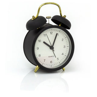 Vintage Style Black Metal Twin Bell Alarm Clock | Retro Battery Operated Bedside Alarm Clock | Traditional Bell Alarm Clock