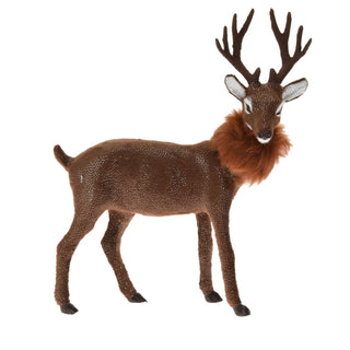 Christmas Reindeer With Fur Scarf | Deer Stag Ornament Statue Figurine Christmas Ornaments For The Home | 25cm Standing Reindeer Stag Christmas Decoration