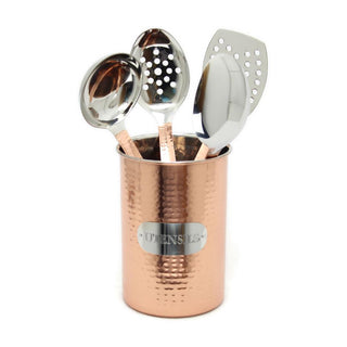 Sturdy Hammered Metal Copper Kitchen Utensil Holder