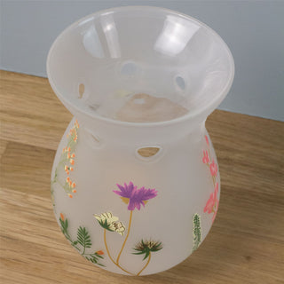 Elegant White Floral Glass Essential Oil Burner Tealight Holder Wax Melt Burner