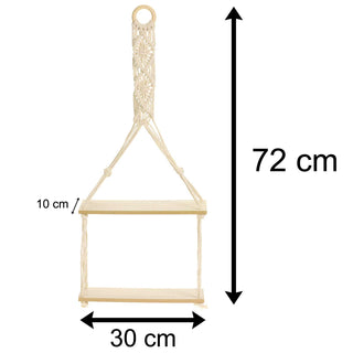 2 Tier Macrame Wall Hanging Shelf | Rope Floating Shelves Wooden Shelf For Wall | Boho Decor Swing Shelf