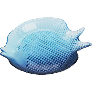 Fish Shaped Glass Dish, 180ml Blue Nautical Snack Serving Bowl 20x17cm