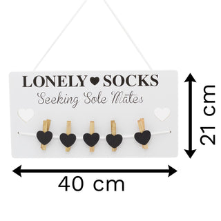 Humorous Lonely Socks Wooden Sign Plaque With Pegs ~ Lost Sock Organizer