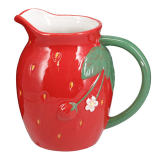 Strawberry Shaped Ceramic Jug, 1.2L Drinks Pitcher Water Serving Jug - 17cm