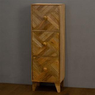 3 Drawer Marquet Cabinet | Mango Wood Bedside Table 3 Drawer Side Storage Unit