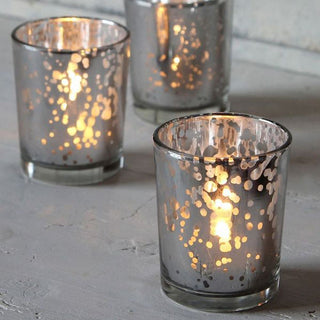 Silver Speckled Tealight Holder | Silver Mercury Effect Glass Tealight Holder | Glass Candle Holder Candle Pot