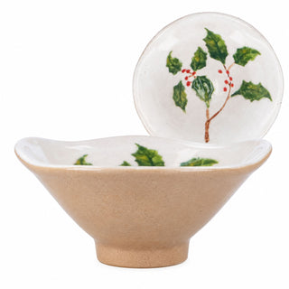 Holly & Berries Christmas Mini Bowl, Gisela Graham Ceramic Snack Bowl 10.5cm