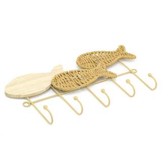 Decorative Fish Shaped Wall Hooks | Nautical Wooden Coat Hanger With 5 Hooks
