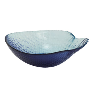Fish Shaped Glass Bowl, 220ml Blue Nautical Snack Serving Dish 17x13cm