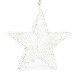 40cm White Metal Acrylic Hanging Christmas Star Light | Large Star Light Decoration with 50 LED Lights Battery Operated | Christmas Window Lights