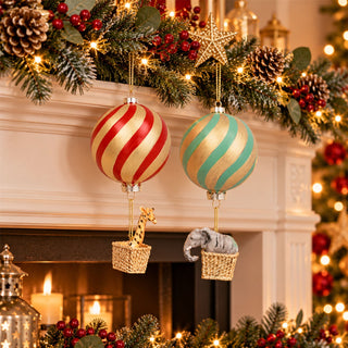 Set Of 2 Circus Elephant And Giraffe Hot Air Balloon Decorations, Gisela Graham