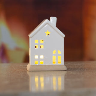 White LED Christmas House Ornament | Ceramic Christmas Village Light Up House