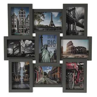 Contemporary Grey 9 Aperture Layered Multi 4 x 6 Photo Frame | Wall Mounted Multiple Picture Frame 6x4 | Photo Collage Display Large Family Frames - 45cm