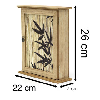 Japanese Style Bamboo Leaf Key Box | Wall Mounted Key Cupboard With 6 Key Hooks