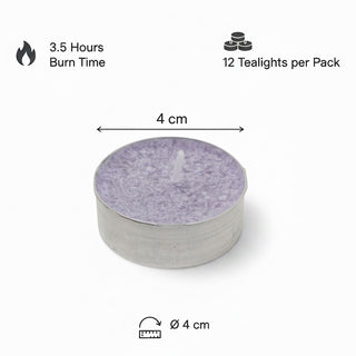 Pack of 12 Lilac Tealight Candles, 4cm Unscented Wax Tea Light Candles