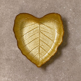 Gold Glass Leaf Trinket Bowl | Botanical Vanity Plate Trinket Dish - 16x14cm