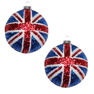 Pack of 2 Union Jack Baubles, Gisela Graham Sparkling Union Flag Decoration 8cm
