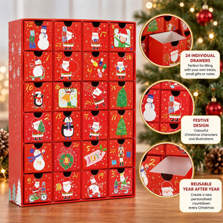 Advent Calendar with Drawers, Red 24 Drawer Fill Your Own Christmas Calendar