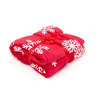 Traditional Red Snowflake Plaid Christmas Blanket | Super Soft Luxury Sherpa Fleece Throw Blanket | Snug Throw Sofa Bed Plush Blanket 150 X 130cm