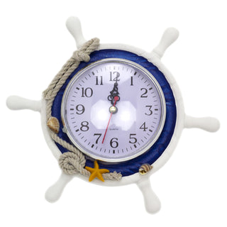 Nautical Ships Wheel Table Clock | Wooden Sailboat Wheel Mantle Clock - 23cm