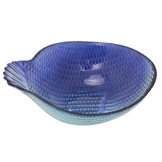 Fish Shaped Glass Bowl, 220ml Blue Nautical Snack Serving Dish 17x13cm