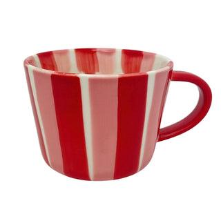 Hand Painted Candy Stripe Mug 300ml Red & Pink Fine China Tea Coffee Cup