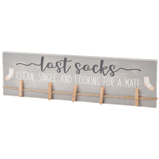 Humorous Lonely Socks Wooden Sign Plaque With Pegs - Lost Sock Organiser