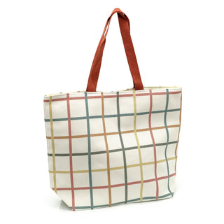 Large Beach Bag | Check Patterned Water Resistant Shoulder Tote Bag For Beach