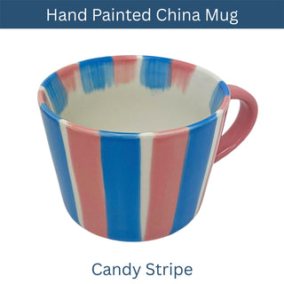 Hand Painted Candy Stripe Mug 300ml Pink & Blue Fine China Tea Coffee Cup