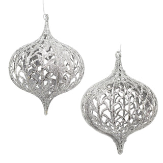 Silver Glitter Onion Christmas Bauble Sets | Deluxe Christmas Tree Ornament | Xmas Bauble Christmas Decor Hanging Decoration