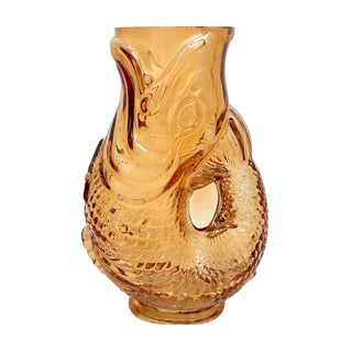 Orange Glass Fish Jug, 20cm Coloured Glass Pitcher Vase Nautical Fish Ornament
