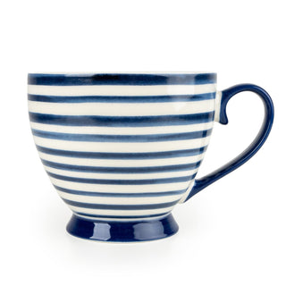 Jeff Banks Mug, 330ml Blue and White Striped Ceramic Tea and Coffee Mug