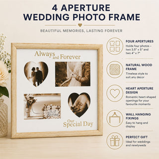 Wooden 4 Aperture Wedding Photo Frame, Wall Hanging Four Photo Display
