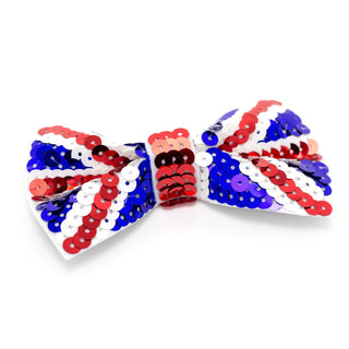 Great Britain Union Jack Sequin Bowtie Novelty Dicky Bow | British Flag Bow Tie Sequin Necktie Fancy-dress | Queens Platinum Jubilee Party Costume Dress-up