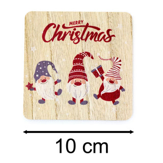 Set Of 6 Christmas Gonk Coasters | 6 Wooden Merry Christmas Coaster And Holder