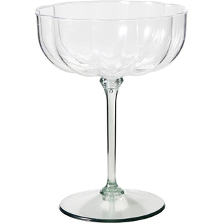 Set of 4 Plastic cocktail Glasses, Clear Scalloped Retro Coupe Stemware 240 ml