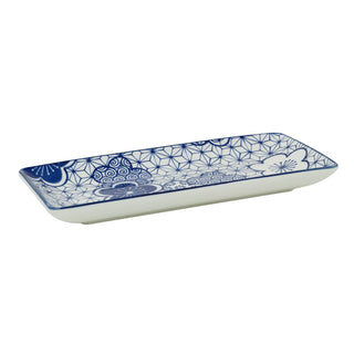 Japanese Style Blue and White Ceramic Serving Platter, 24.5cm Snack Tray Dish