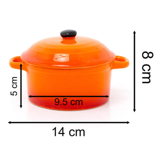 Ovenproof Ceramic Porcelain Pan Mini Casserole Oven Dish Cocotte With Lid 10cm - Orange