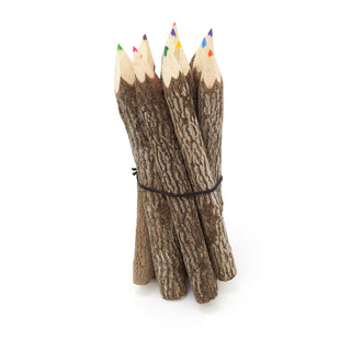 Pack Of 10 Large Tamarind Tree Branch Twig Pencils | 10 Piece Colouring Pencils Rustic Wooden Pencils | 10 Multi Coloured Pencils Eco Friendly Party Bag Fillers